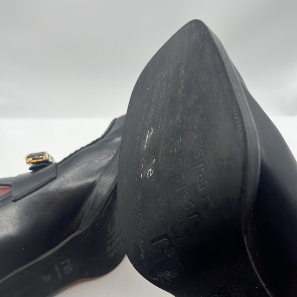 RAS black chunky heel leather loafer square toe/heel w/jewel detail SZ 39 US 9 - Picture 9 of 13